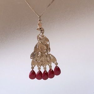 Goldstone peacock necklace
